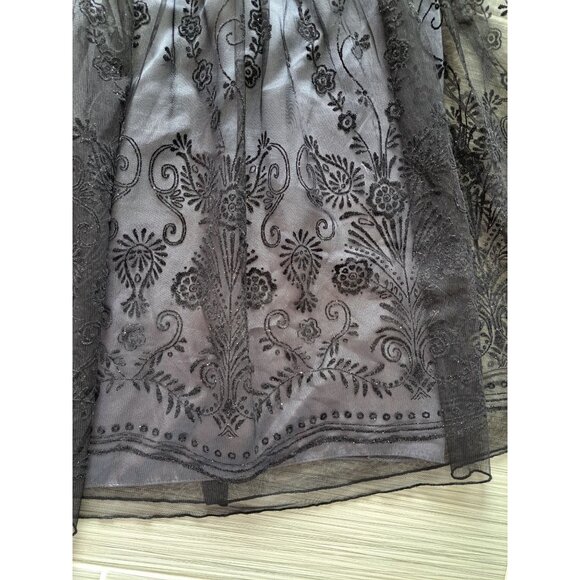 Black Goth Mesh Layered Midi Skirt Floral Zip Womens 18 Fairy Cottage Whimsygoth - Picture 2 of 9